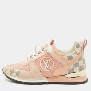 Louis Vuitton Pink Suede, Mesh and Damier Azur Canvas Run Away Sneakers Size 37.5