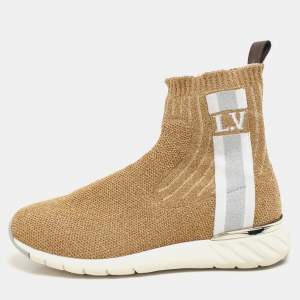 Louis Vuitton Gold Lurex Knit Fabric Aftergame High Top Sneakers Size 37