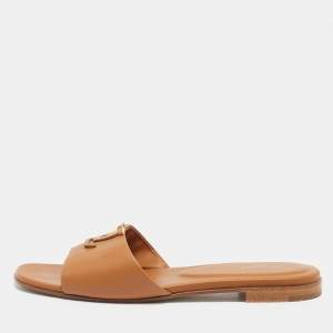 Louis Vuitton Brown Leather LV Mare Flat Slides Size 39.5