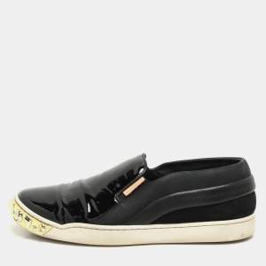 Louis Vuitton Black Suede, Patent and Leather Studded Tempo Slip-On Sneakers Size 36.5