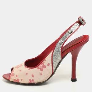 Louis Vuitton Red/Silver Python and Satin Limited Edition Takashi Murakami Slingback Sandals Size 36