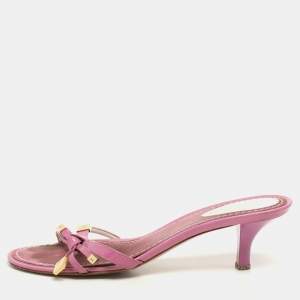Louis Vuitton Pink Patent Leather Bow Slide Sandals Size 36.5