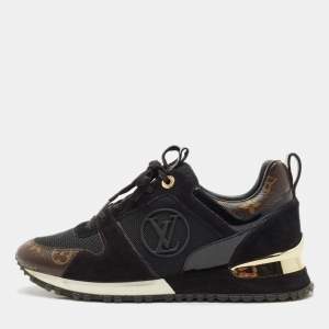 Louis Vuitton Black Mesh, Suede and Monogram Canvas Run Away Sneakers Size 38