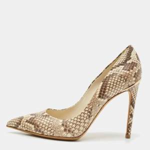 Louis Vuitton Brown/Cream Python Leather Eyeline Pointed Toe Pumps Size 38
