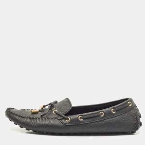 Louis Vuitton Black Monogram Empreinte Leather Gloria Loafers Size 39