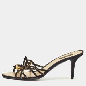 Louis Vuitton Black/Gold Suede Cut Out Slide Sandals Size 41