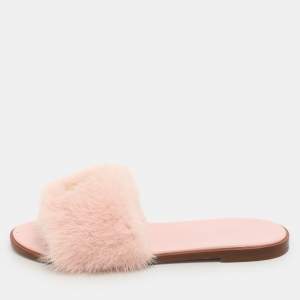 Louis Vuitton Pink Mink Fur Lock It Flat Slides Size 38