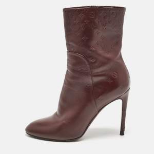 Louis Vuitton Burgundy Monogram Leather Ankle Boots Size 38