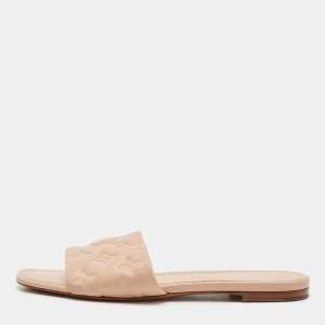Louis Vuitton Dusty Pink Monogram Embossed Leather Revival Flat Slide Sandals Size 40