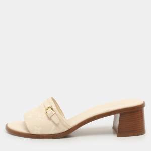 Louis Vuitton Cream Leather Monogram Slides Size 41