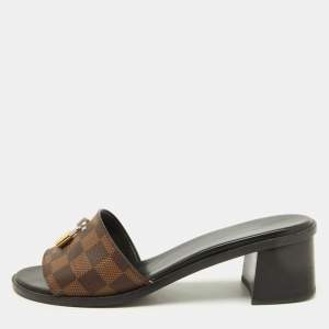 Louis Vuitton Damier Ebene Canvas Lock It Slide Sandals Size 40