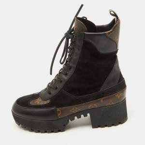 Louis Vuitton Black Suede and Monogram Canvas Laureate Desert Boots Size 41
