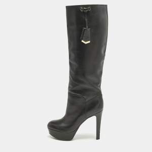 Louis Vuitton Black Leather Platform Knee Length Boots Size 38