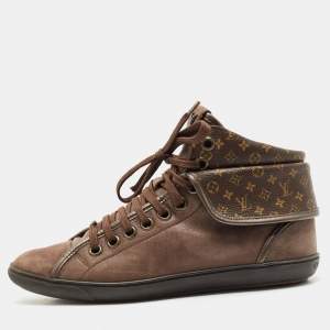Louis Vuitton Brown Monogram Canvas and Suede Brea Mid Top Sneakers Size 37