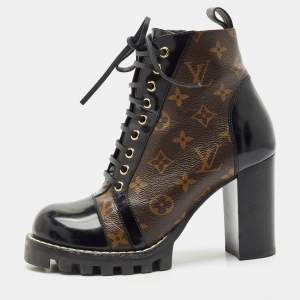 Louis Vuitton Brown/Black Monogram Canvas and Leather Star Trail Ankle Length Boots Size 39