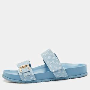 Louis Vuitton Blue Denim Bom Dia Flat Sandals Size 40