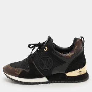 Louis Vuitton Black/Brown Monogram Canvas, Suede and Mesh Run Away Low Top Sneakers Size 37
