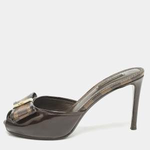 Louis Vuitton Damier Ebene Canvas and Leather Bow Slide Sandals Size 39