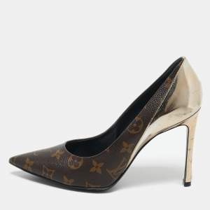 Louis Vuitton Gold Monogram Canvas and Leather Chérie Pumps Size 38.5