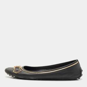 Louis Vuitton Black Leather Oxford Ballet Flats Size 40