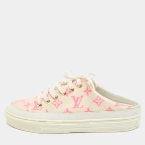 Louis Vuitton White/Pink Mesh and Leather Stellar Sneaker Mules Size 39.5
