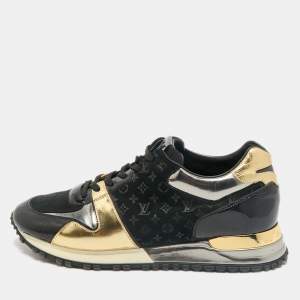 Louis Vuitton Gold/Black Monogram Suede and Leather Run Away Sneakers Size 39
