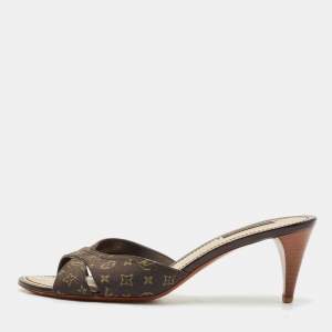 Louis Vuitton Brown Canvas Monogram Denim Slide Sandals Size 39.5