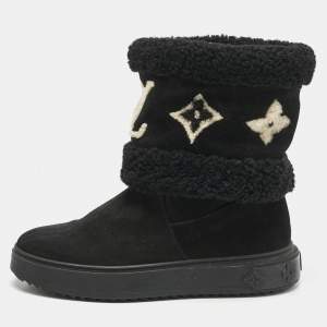 Louis Vuitton Black Shearling and Suede Snowdrop Ankle Length Boots Size 39