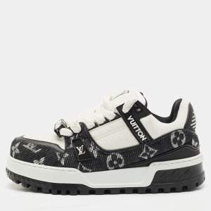 Louis Vuitton Black/White Monogram Denim and Leather LV Trainer Maxi Sneakers Size 39
