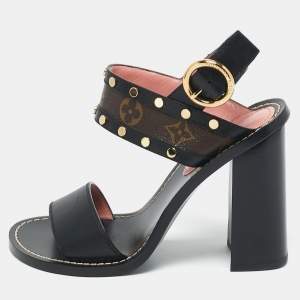 Louis Vuitton Black Monogram Canvas and Leather Passenger Heeled Sandals Size 37