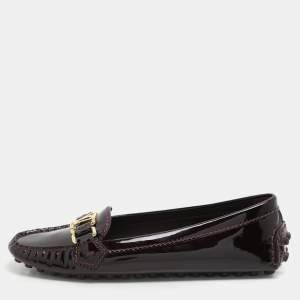 Louis Vuitton Burgundy Patent Leather Oxford Loafers Size 36
