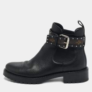 Louis Vuitton Black Leather Discovery  Flat Ranger Ankle Length Boots Size 37