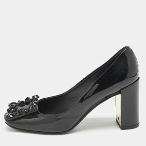 Louis Vuitton Black Patent Leather Block Heel Pumps Size 36