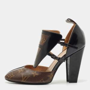 Louis Vuitton Black Patent Leather and Monogram Canvas Headline Pumps Size 37