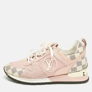 Louis Vuitton Peach Pink/White Suede, Mesh and Damier Azur Canvas Run Away Sneakers Size 38