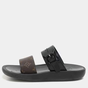 Louis Vuitton Black/Brown Monogram Rubber Sunbath Flat Slides Size 40