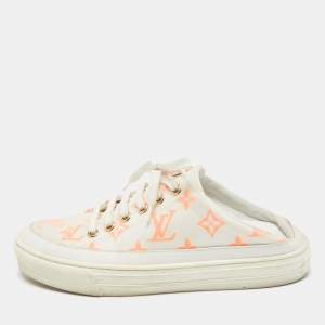 Louis Vuitton White/Orange Mesh and Leather Stellar Sneaker Mules Size 36.5