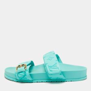 Louis Vuitton Blue Leather Bom Dia Flat Sandals Size 38