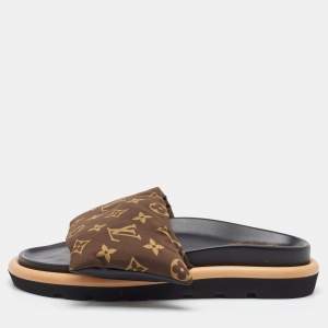 Louis Vuitton Brown Monogram Nylon Pool Pillow Comfort Flat Slides Size 40