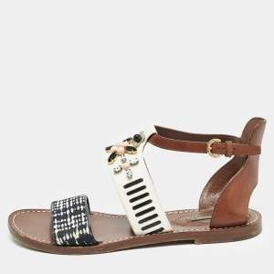 Louis Vuitton Multicolor Canvas and Leather Crystal EmbellishedAnkle Strap Sandals Size 39