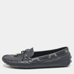 Louis Vuitton Navy Blue Monogram Empreinte Leather Gloria Loafers Size 38.5