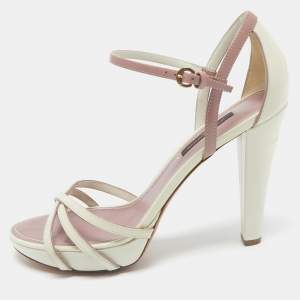 Louis Vuitton Cream/Beige Patent Ankle Strap Sandals Size 36
