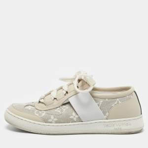 Louis Vuitton Beige Monogram Denim and Leather Lous Sneakers Size 38.5