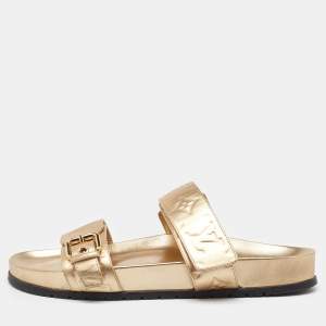 Louis Vuitton Gold Monogram Embossed Leather Bom Dia Flat Slide Sandals Size 40