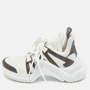 Louis Vuitton White/Brown Monogram Canvas and Leather Archlight Sneakers Size 38