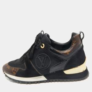 Louis Vuitton Black/Brown Monogram Canvas and Suede Run Away Lace Up Sneakers Size 36