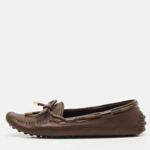 Louis Vuitton Brown Damier Ebene Canvas and Leather Arizona Bow Loafers Size 38.5
