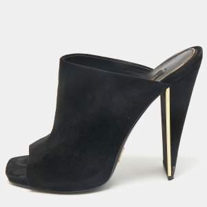 Louis Vuitton Black Suede Block Heel Mules Size 38
