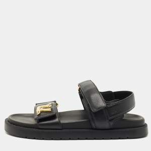 Louis Vuitton Black Leather Sunset Flat Sandals Size 36.5