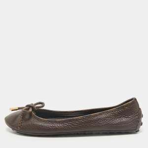 Louis Vuitton Brown Leather And Damier Ebene Canvas Bow Ballet Flats Size 39